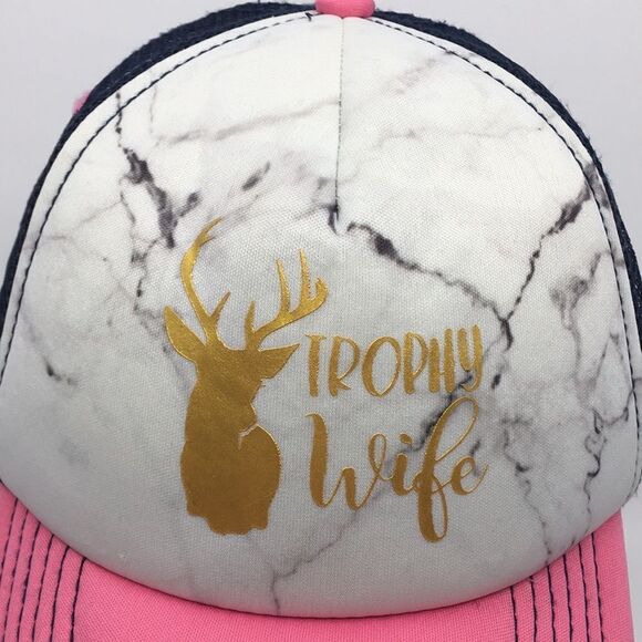 Simply Southern Trucker Hat Trophy Wife Pink and Navy Blue adjustable backstrap - Picture 2 of 16